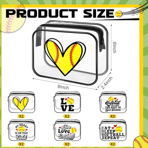 12 Pcs 8 x 6 x 2.4'' Softball Makeup Bag Cosmetic Bag Softball Gifts for Team Clear PVC Bags Softball Goodie Bag Stuffers Accessories for Women Cheer Case Toiletry Zipper Pouch Team Party Favors