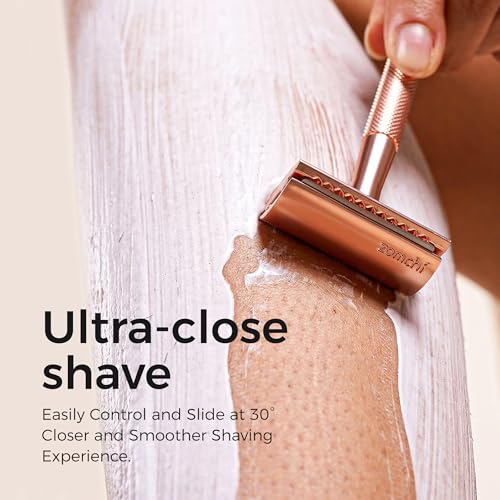 ZOMCHI Safety Razor for Men&Women with 5 Double Edge Safety Razor Blades, Double Edge Razor, Reusable Razor, Plastic Free ? Rose Gold