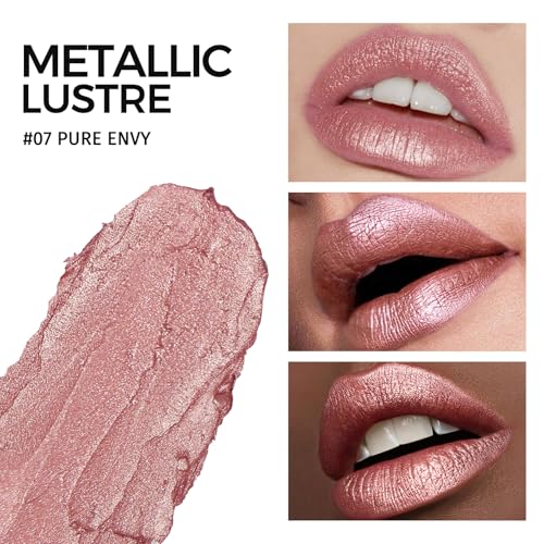Anglicolor Glitter Metallic Nude Pink Lipstick,High Impact Lipcolor,Lightweight Hydrating Formula Smooth and Non-Sticky,Lipstick For Women,Full-Coverage Lip Makeup(07 PURE ENVY, 4g)