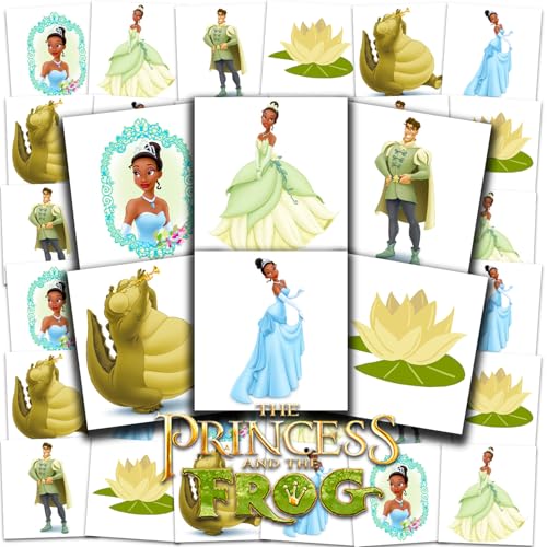 Princess and the Frog Tattoos Party Favors Bundle - 72 Perforated Individual 2" x 2" Tiana Temporary Tattoos for Kids Boys Girls | Princess Tiana Party Supplies