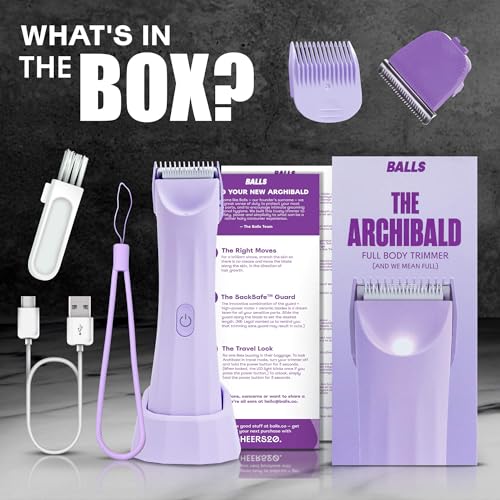 BALLS V3 The Archibald - Body and Bikini Trimmer Women - Wet/Dry, No Cuts, 100% Waterproof, Cordless - Pubic Hair Trimmer for Women and Men with Replaceable Blades