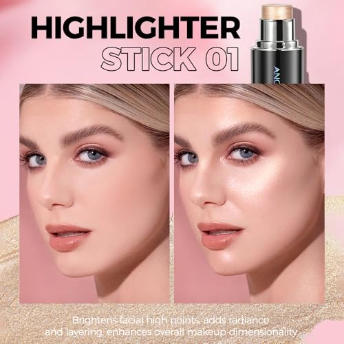 Glow Highlighter Stick, Long Lasting Luminous Satin Shimmer Dewy Finish Cream Highlight Makeup Sticks for Older Women, Blendable and Buildable, #1 Mature Highlighter