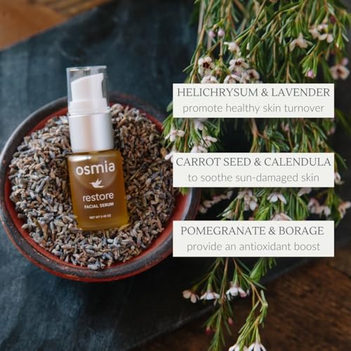 Osmia Skincare - Natural Restore Facial Serum | Lavender, Carrot Seed, Jojoba, Borage, + Pomegranate Oils | Moisturize, Boost, Nourish | Clean Beauty For Healthy Skin (0.45 fl oz | 13.3 ml)
