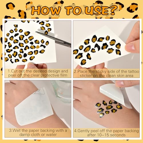 Leopard Face Tattoos, Glitter Cheetah Cat Leopard Tattoos Face Stickers, Cheetah Costume for Adult Women, Halloween Animal Costume Stickers Party Supplies