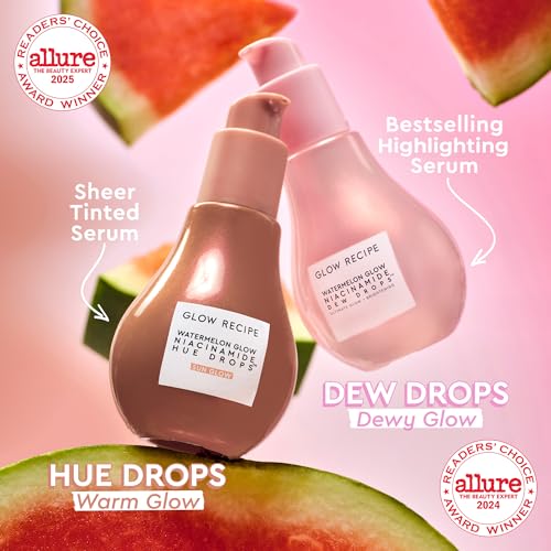 Glow Recipe Hue Drops Bronzing Drops, Tinted Face Serum, Glow Primer + Liquid Highlighter, Niacinamide + Hyaluronic Acid, Radiant Warm Glow, Sunglow (40ml)