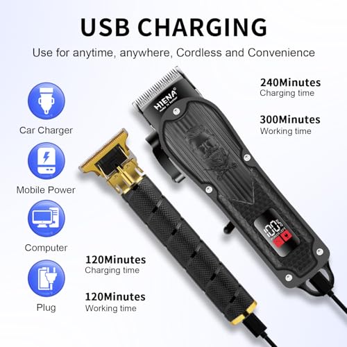 HIENA PRO Professional Hair Clippers Set for Men,Cordless Rechargeable Trimmers Kit and Clippers Set, Haircut Clippers, Barbers with LED Display, Gifts for Men