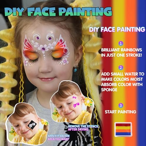 Vaneria 24 Colours Body & Face Paint Set - Quick-Drying,Water-Based Formula with Fluorescent Pens,Hair Coloring Combs,Glitter,Stencils & Brushes for Halloween, Party, Cosplay