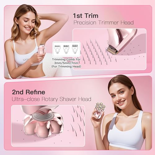 7D Electric Shaver for Women ? Upgraded Electric Razor for Women with Rotary Floating Magnetic Head, Detachable and Waterproof, Painless Hair Remover for Legs, Bikini, Face, Sensitive Skin