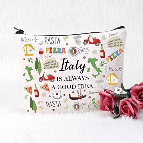POFULL Italy Theme Gift Italy Is Always A Good Idea Cosmetic Bag Italy Bachelorette Trip Gift (Italy Is Always Cosmetic Bag)