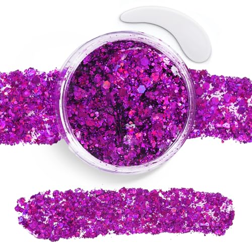 Purple Face Body Glitter Gel,Sparkly Face Glitter for Women,Mermaid Sequins Hair Glitter Makeup£¬Chunky Glitter Makeup for Face/Body/Hair/Eyes,Easter Basket Stuffers for Teens