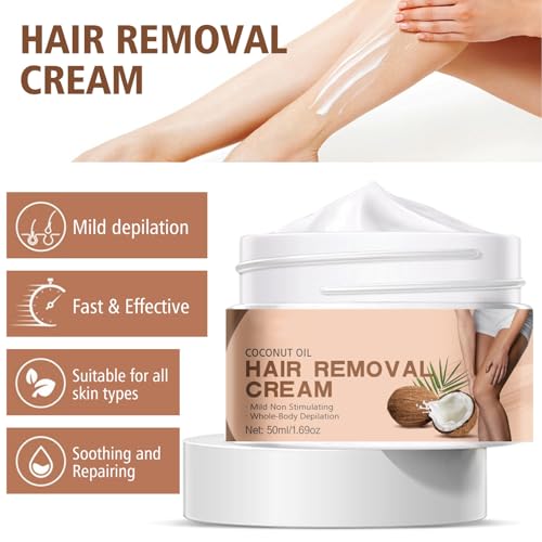 Body Depilatory Cream,Coconut Oil Hair Removal Cream for Women for Whole-Body Depilation for Sensitive Skin, Gentle and Non-irritating 1.69 Oz