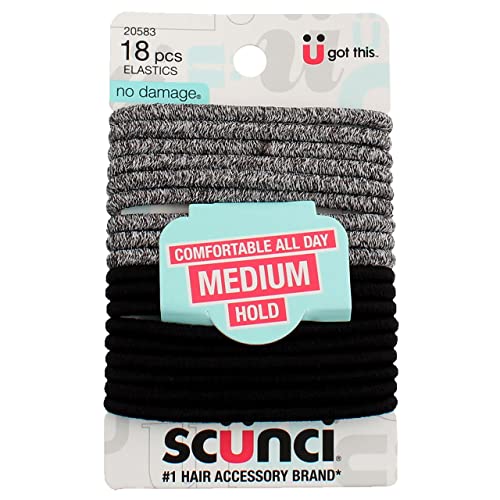 Scunci 2058303A048 Black/Space Dye Everyday &amp;amp; Active No Damage Elastics 18 Count