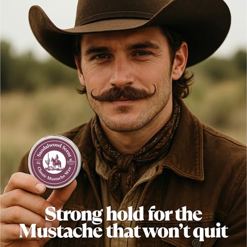 Sandalwood Mustache Wax Kit ? Classic Scented Wax with Extra Strong Hold, 5.5" Folding Comb & 5" Fine/Coarse Travel Comb