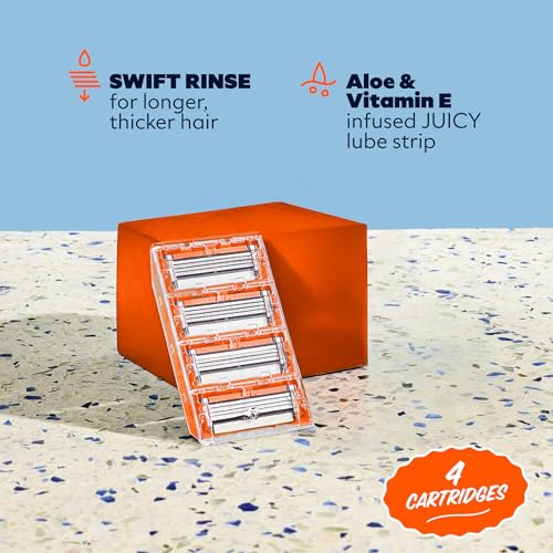 Dollar Shave Club | 4 Blade Razor Refills (4 Pack) and Shave Butter 3 ounce | Swift Rinse Blades for Longer and Thicker Hair | Razors for Men