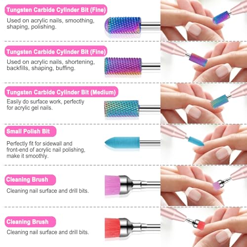 30Pcs Nail Drill Bits Set with Rhinestone Storage Box, 3/32 Inch Ceramic Diamond Carbide Nail Drill Bits for Acrylic Gel Polish, Cuticle Efile Remover for Manicure (Pink)