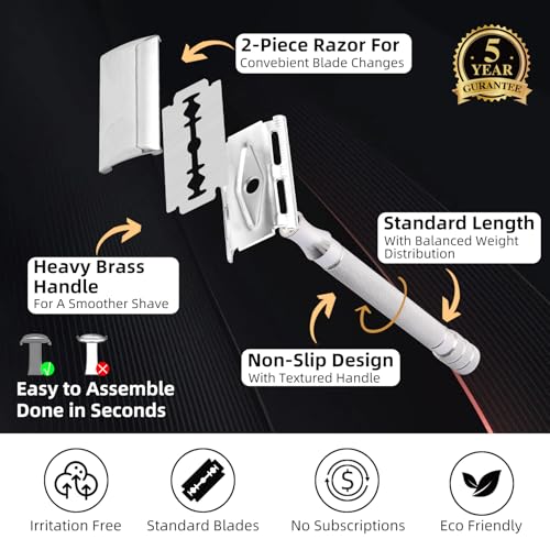 Shower Mirror Fogless for Shaving,Shower Mirror Fogless Set with 5 Blades,1 Double Edge Safety Razor,1 Cleaning Brush,1 Fog Free Shower Mirror,2 Shaver Holder and 1 Lifting Rope (Sliver)