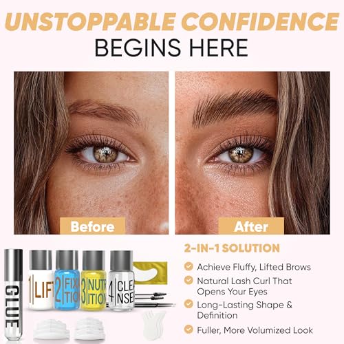 Eyebrow and Lash Lamination Kit | At Home DIY and Salon Use | 2in1 Professional Brow Lamination Kit and Lash Lift | Instant Lift For Fuller Eye Brows and Longer Eyelashes