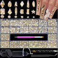 HNUIX Nail Rhinestones - 4550pcs Champagne Gold, Multiple Shape Gems, Flatback Crystal Rhinestones, with Kit and Glue Gel, for Nail Art