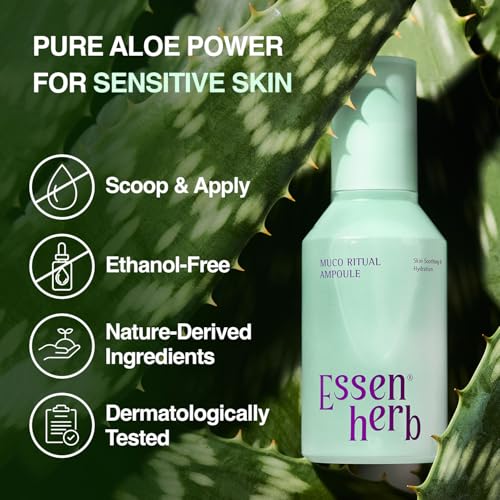 Aloe Serum (Muco Ritual Ampoule) ? Korean Vegan Facial Essence with 95% Aloe Polysaccharides ? Lightweight Hydration for Dry & Visibly Stressed Skin ? 4.05 fl oz (120ml)