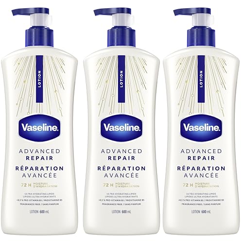 Vaseline Intensive Care Unscented Advanced Repair Body Lotion - Ultra-Hydrating with Lipids for Extremely Dry Skin, 20.3 oz, Pack of 3