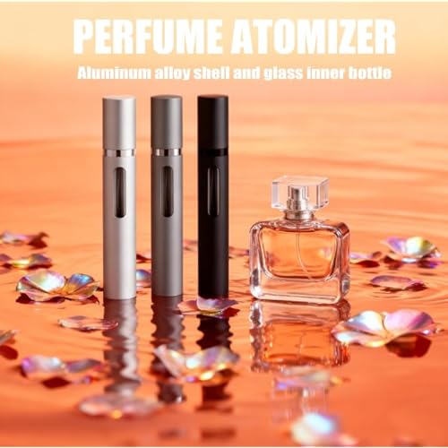 10ml Perfume Atomizer Travel Refillable, 5PCS Perfume Travel Refillable Bottle,Bottom-Filling Fragrances Perfumes Bottle,Mini Cologne Dispenser,Portable Sprayer (Black+Grey+Pink+Gold+Silver)