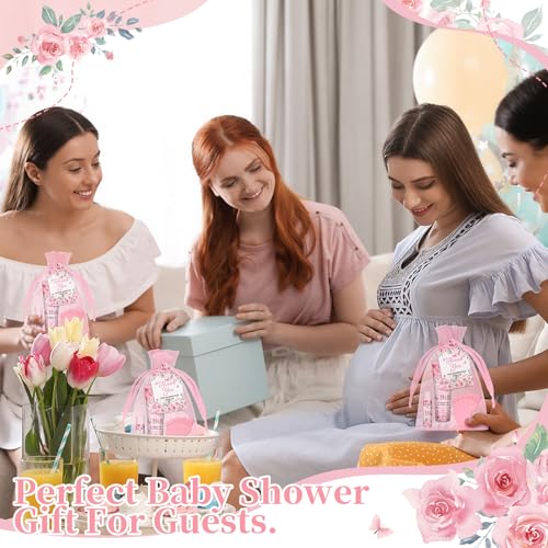 Loopeer 30 Set/150 Pcs Pink Flowers Baby Shower Favors for Guests Gifts Hand Cream Lip Balm Soap Party Favors Gifts Travel Size with Organza Bags, Thanks You Card for Baby Shower Birthday Wedding