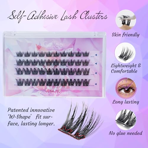 Self Adhesive Lash Clusters, Anime Lash Clusters Manga Lashes No Glue Needed Self Adhesive Eyelashes, Reusable Preglued Eyelash Glueless Lash Easy Eyelashes for Beginners
