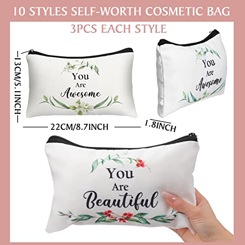 Irenare 30 Pcs Inspirational Makeup Bag Canvas Cosmetic Bag Bulk Employee Appreciation Gifts for Women Bulk Friends Coworker Employee Mom Aunt Faith