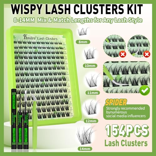 Aura Lash Clusters Kit 8-14mm Spider Eyelash Cluster Breeze Short C Curly Wispy Individual Lashes Super Soft&Thin Band Natural Daily Beginner-Friendly DIY Lash Extensions 154pcs Venus False Eyelashes