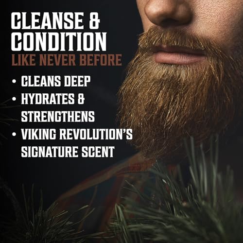 Viking Revolution Beard Wash & Beard Conditioner Set with Argan & Jojoba Oils - Softens and Strengthens - Natural Sandalwood Scent - Beard Shampoo with Beard Oil (17 oz)