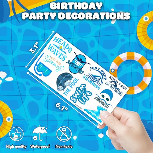 96PCS Swim Swimming Team Temporary Tattoos Summer Beach Pool Themed Birthday Party Decorations Favors Supplies Decor Sport Tattoo Stickers Gifts For Swimmers Kids Boys Girls School Prizes Carnival