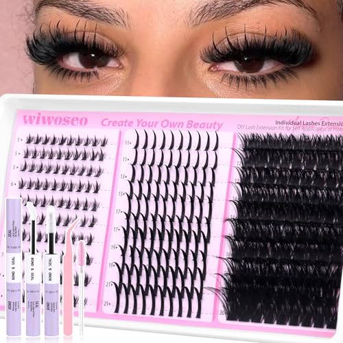 wiwoseo Bottom Lash Clusters with Spikes Lash Clusters Kit Mega Volume Lash Spikes Cluster Eyelash Extensions Kit Fairy Eyelash Clusters Spiky Cluster Lashes Clusters with Clear Lash Bond and Seal