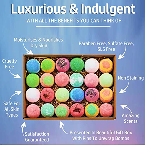 Bulk Bath Bombs Gift Set - 24 Nurture Me Organic Bath Bomb Kit - Moisturizing Bath Bombs Bath Gift Set ? Best Birthday Gifts for Women, Mom, Girls, Teens, Her