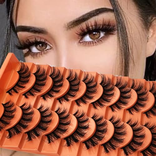 Wispy Mink Lashes 10 Pairs False Eyelashes Natural Look Fluffy Cat Eye Fake Eyelashes Faux Mink Lashes Pack, S35-10