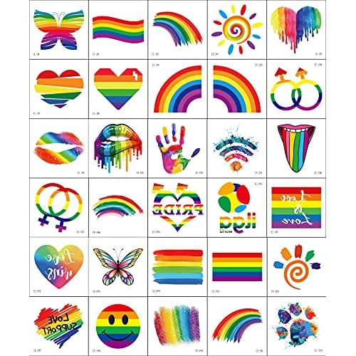 HAOYAN 40 Sheets LGBT Pride Day Temporary Tattoo Sticker Rainbow Pattern Love is Love Flash Waterproof Fashion Body Art Men Women Child