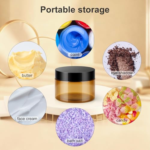36 Pack 4 OZ Plastic Jars with Lids, BPA Free, Reusable, Refillable Transparent Cosmetic Containers for Bath Salts, Cosmetics, Powders, Beauty Product and Small Accessories, Brown