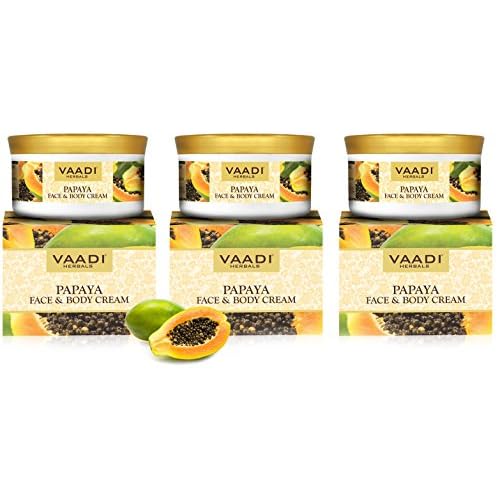 Vaadi Herbals Papaya Face & Body Moisturizer 16 Oz (Pack of 3 X 150 Gm) - Herbal Cream - All Natural - Paraban, Sulfate Free