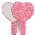 Bling Rhinestone Heart Handheld Mirror - Portable & Dazzling Makeup Mirror for On-The-Go Touch-ups (Plastic Pink)