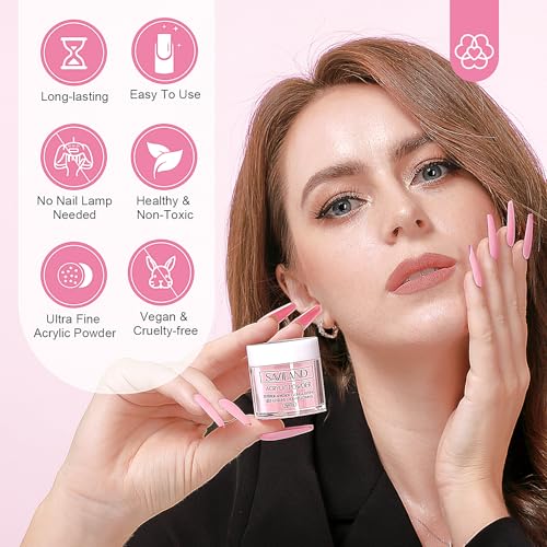 SAVILAND Acrylic Nail Kit Starter Set: Acrylic Nail Kit for Beginners with Everything White Pink Clear Acrylics Powder and Liquid Set #8/10/14 Nail Brush Forms Manicure Tools Home Nail Salon DIY