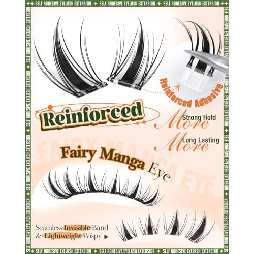 Self Adhesive Lash Clusters Manga Wispy Self Adhesive Eyelashes Invisible Band Anime Eyelash Clusters Spikes Pre Glued Spiky Individuals Lashes Extension Natural 10-16mm No Glue Needed Doll Lashes