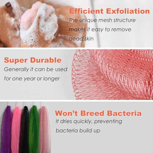 African Net Sponge Authentic African Exfoliating Net Sponge with Knots Real Sapo Sponge with Handles Afro Scrub Net Bath Cloth for Shower (Pink)