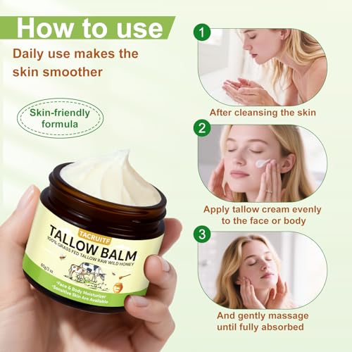 Organic Grass-Fed Beef Tallow & Raw Honey Balm ? Handmade Whipped Moisturizer for Face & Body, Soothes Eczema, Rosacea, Dry & Sensitive Skin ? Unscented, All-Natural, Chemical-Free (6 Packs / 12oz)