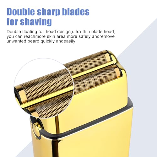 HIENA PRO Foil Shaver for Men Barber, Double Electric Foil Trimmer, Professional Electric Razor, Close Shaver, Cordless Rechargeable with USB, Gold