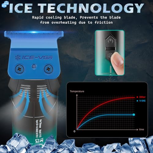 VGR 946 Hair Trimmer for Men, Professional Beard Trimmer for Men with Blue Ceramic Blade & Cooling Button, 8000RPM BLDC Motor Barber Clippers, Cordless Mens Hair Clippers with LED Display