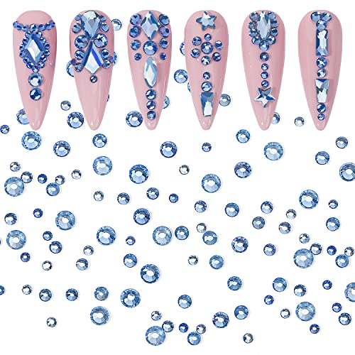 Nail Rhinestones - 4300pcs Light Blue Crystals, Multiple Shape Gems, Flat Back Rhinestones, with Kit and Glue Gel, for Nail Art Decoration