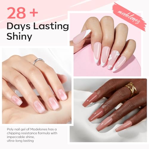 modelones Poly Nail Gel Kit 6 Colors with 8 W Lamp Nail Extension Gel Kit Nude Clear Pink Natural Complete for Beginner Thickening Solutions DIY at Home for Women