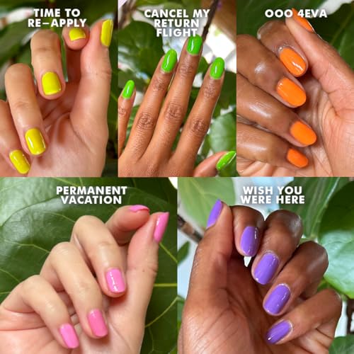 Olive & June Gel Summer Brights Nail Polish Set | UV LED Nail Lamp Needed | 5 Neon Shades: Time to Re-Apply, Cancel My Return Flight, OOO 4Eva, Permanent Vacation, Wish You Were Here