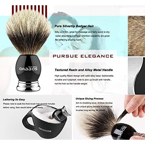 Anbbas Silvertip Badger Shaving Brush,Black Resin & Alloy Handle for Men Wet Shave,Pure Badger Hair,No Hair Shedding,No Terrible Smell