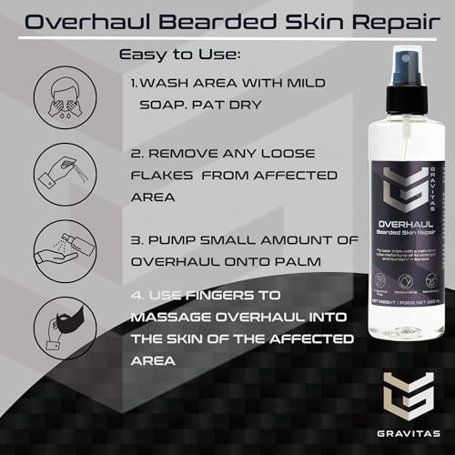 Gravitas Overhaul: Beard Druff Repair for Men, 250mL, Soothe Flaky Skin Under Beard, Unscented Flaky Beard Oil, Non-Greasy, Fast Absorption, Reduce Beard Flakes