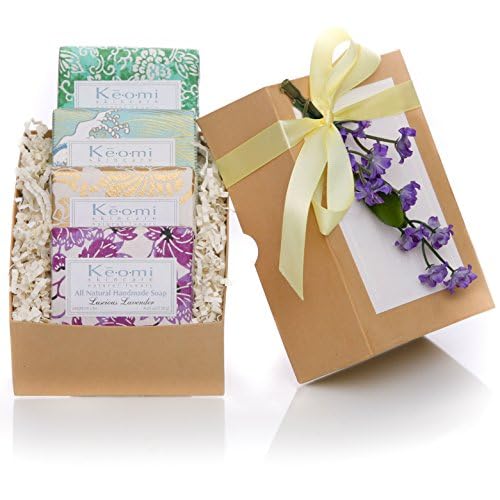 Organic Luxury Handmade 4 Bar Soap Gift Set by KEOMI NATURALS - WONDERFUL VALENTINES DAY GIFT - Gift Boxed & Ready to Give - PAMPER THEM w/LUXURY WHILE LIFTING THEIR SPIRITS